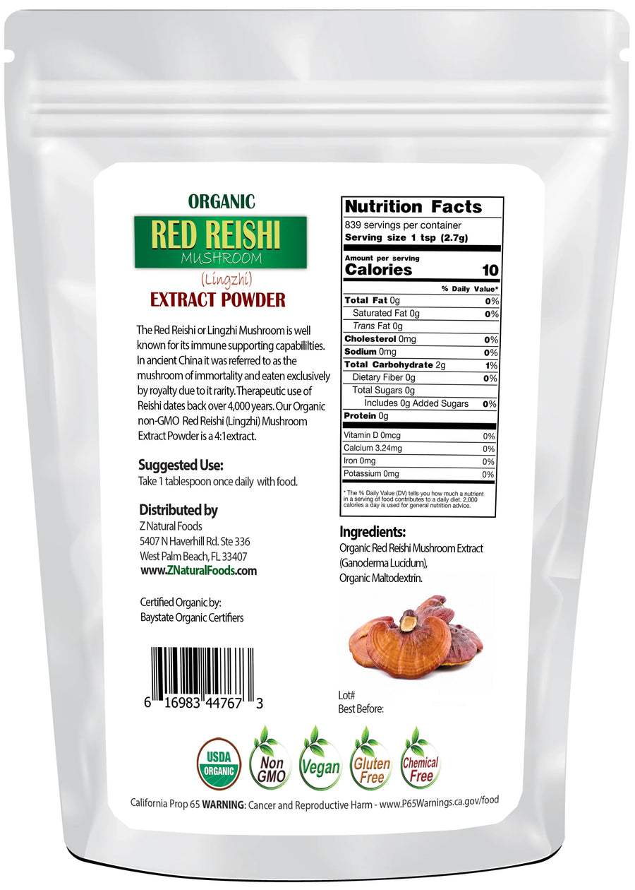 Photo of back of 5 lb bag of Red Reishi Mushroom Extract Powder (Lingzhi) - Organic