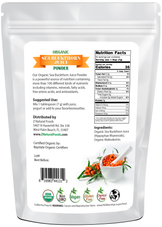 Photo of back of 1 lb bag of Sea Buckthorn Juice Powder - Organic