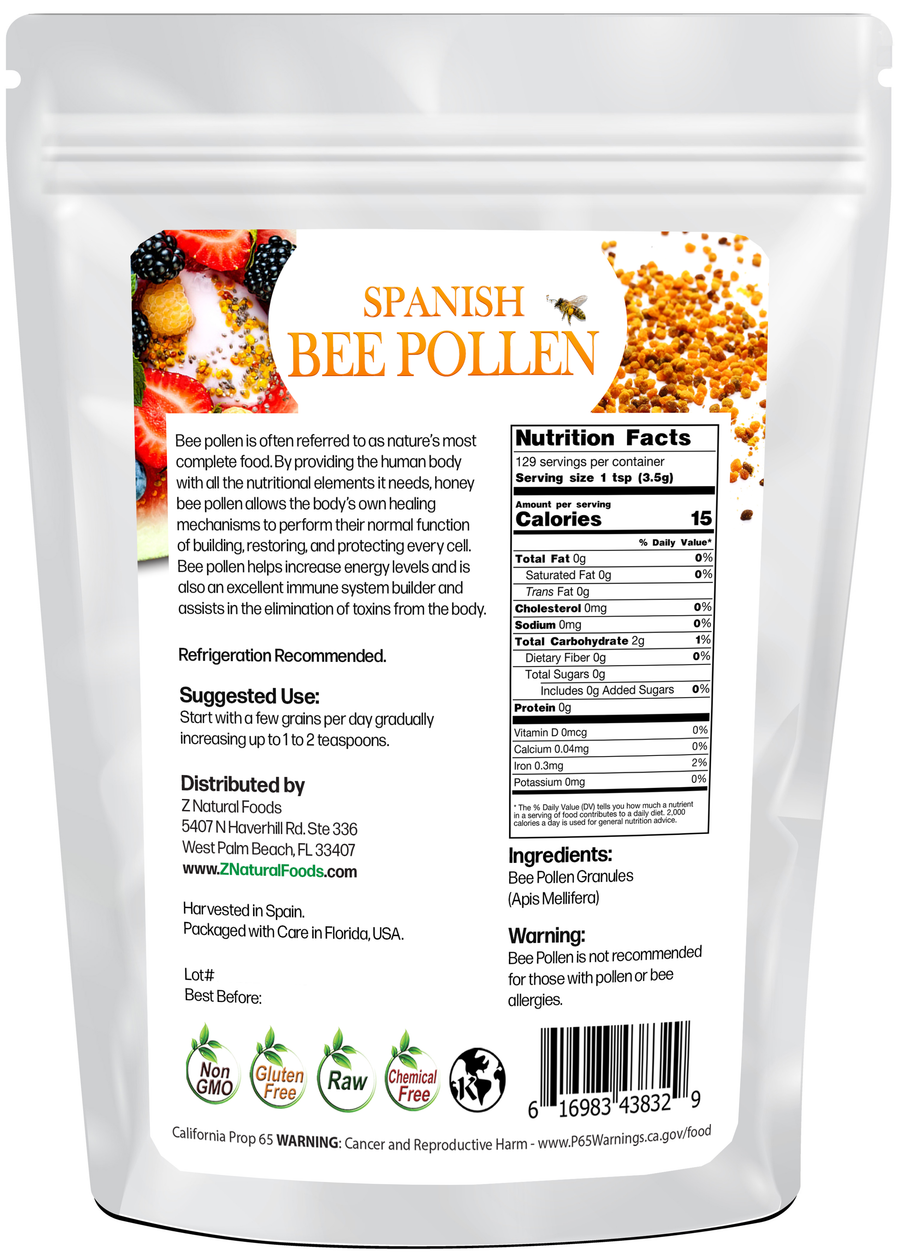 Back of the bag 1 lb image of Spanish Bee Pollen