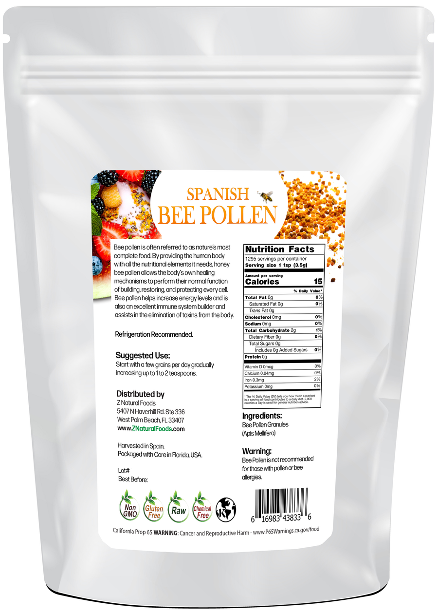 Back of the bag 10 lb image of Spanish Bee Pollen