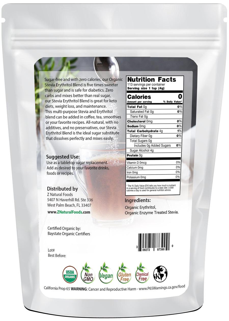Stevia - Erythritol Blend - Organic Sugar & Sweeteners Z Natural Foods  back of bag image