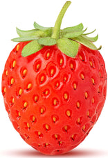 Strawberry with green stem standing on white background 