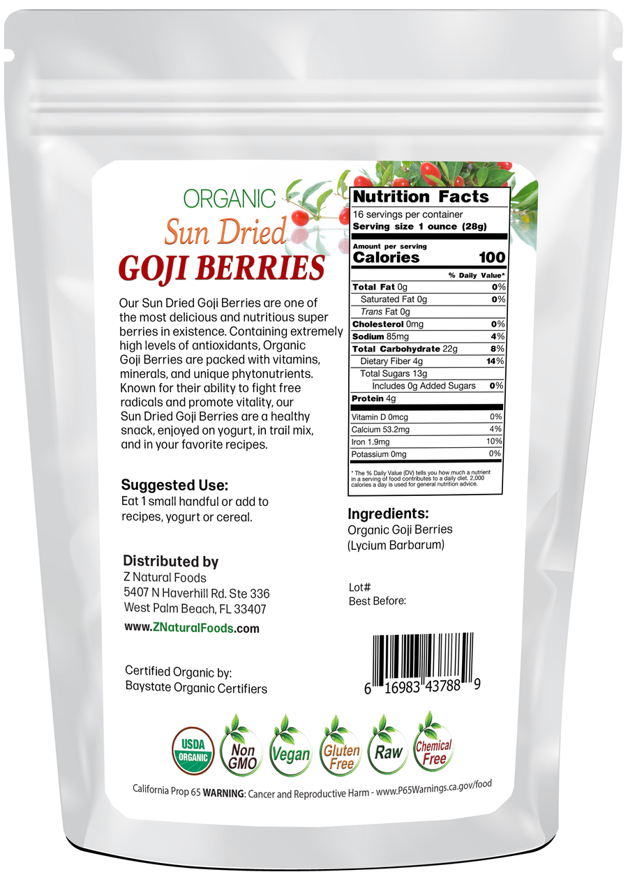 Back of the bag image of Sun Dried Goji Berries - Organic 1lb