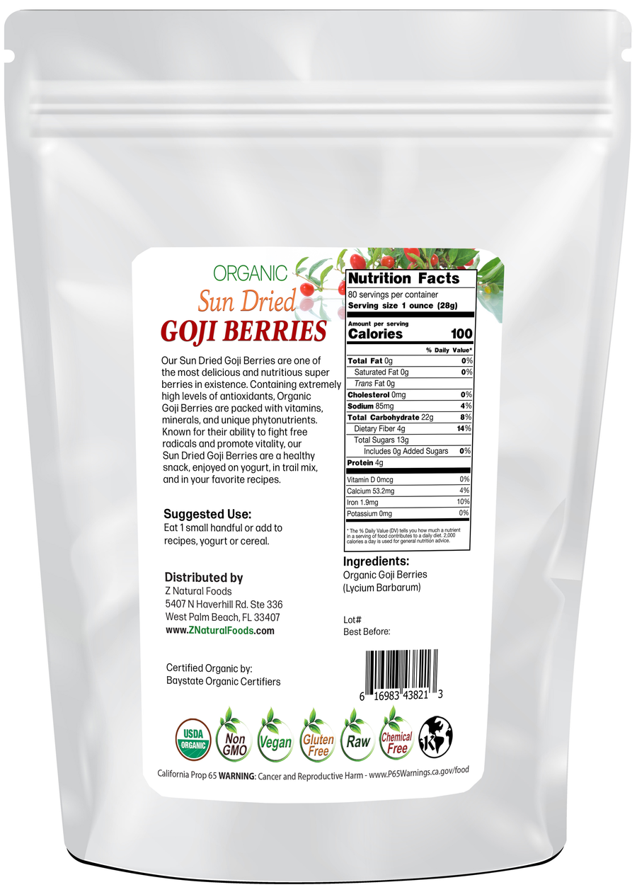 Back of the bag image of Sun Dried Goji Berries - Organic 5lb
