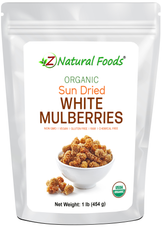Front bag 1 lb bag image of Sun Dried White Mulberries - Organic