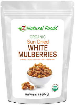 Front bag 1 lb bag image of Sun Dried White Mulberries - Organic