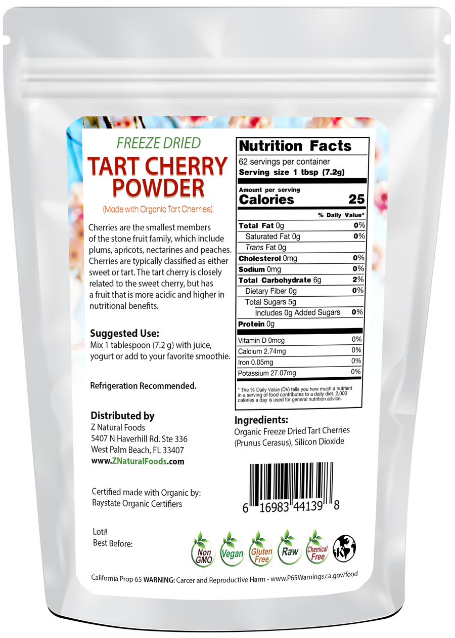 Photo of back of 1 lb bag of Tart Cherry Powder - Freeze Dried