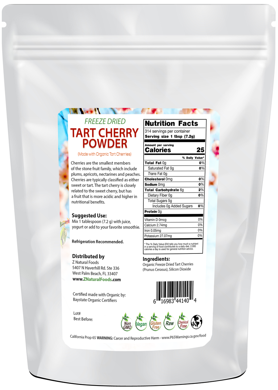 Photo of back of 5 lb bag of Tart Cherry Powder - Freeze Dried