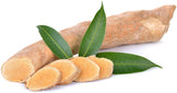 Tongkat Ali Root sliced with 3 green leaves and 4 slices of root