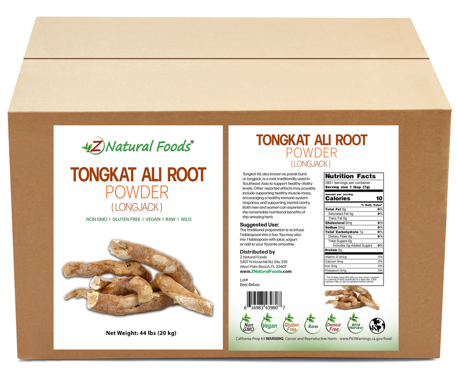 Tongkat Ali Root Powder (Longjack) front and back label image for bulk