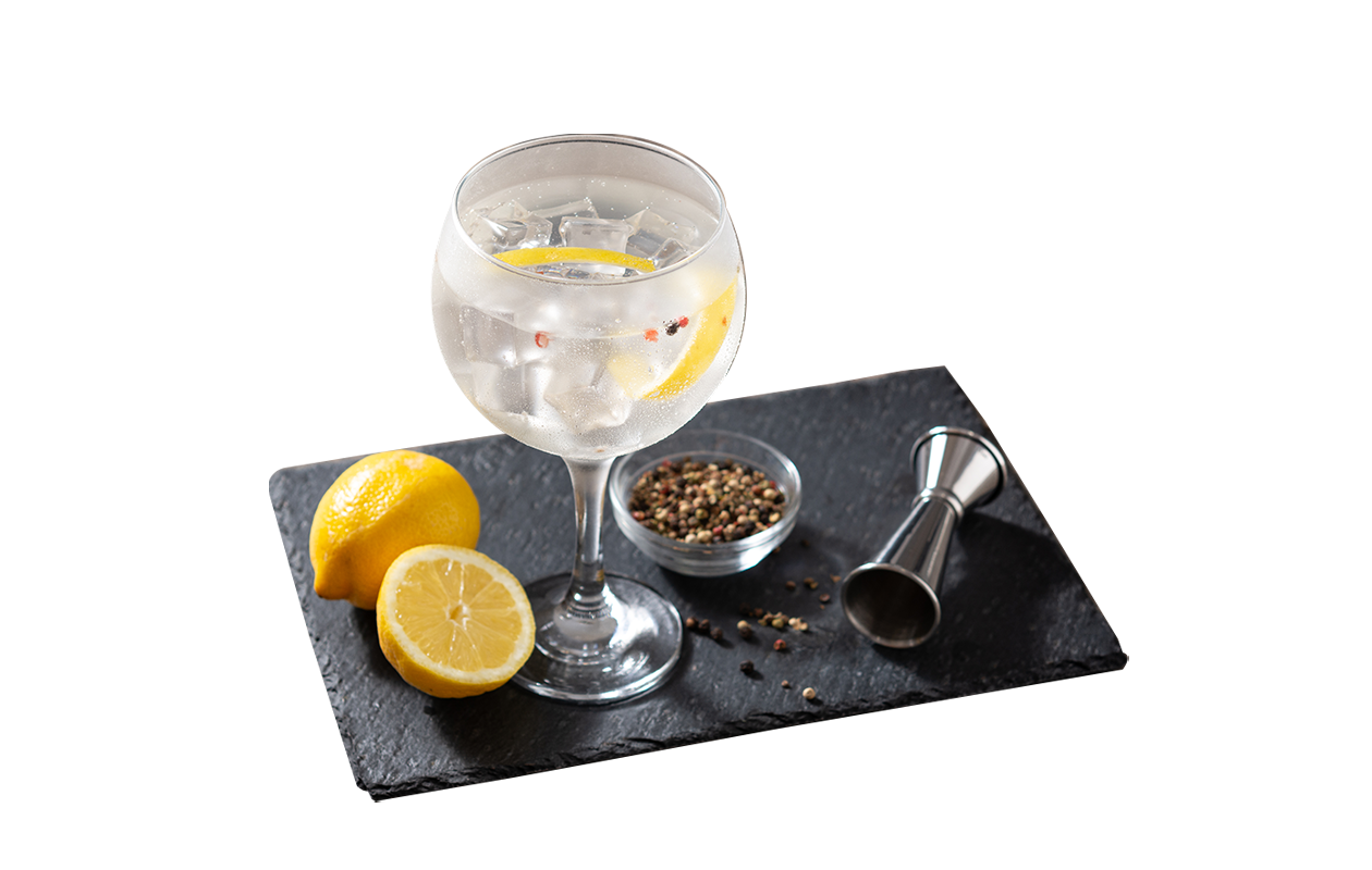 Image of tray with sliced lemon and glass of water.