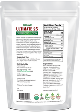 Photo of the back of 1 lb bag of Ultimate 25 Superfood Fusion