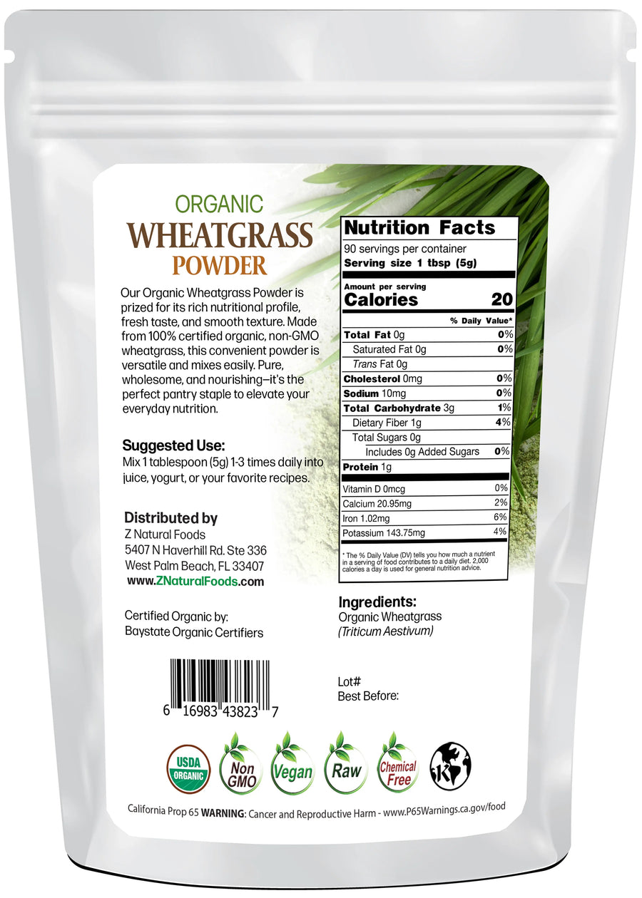 Wheatgrass Powder - Organic back of the bag image 1 lb