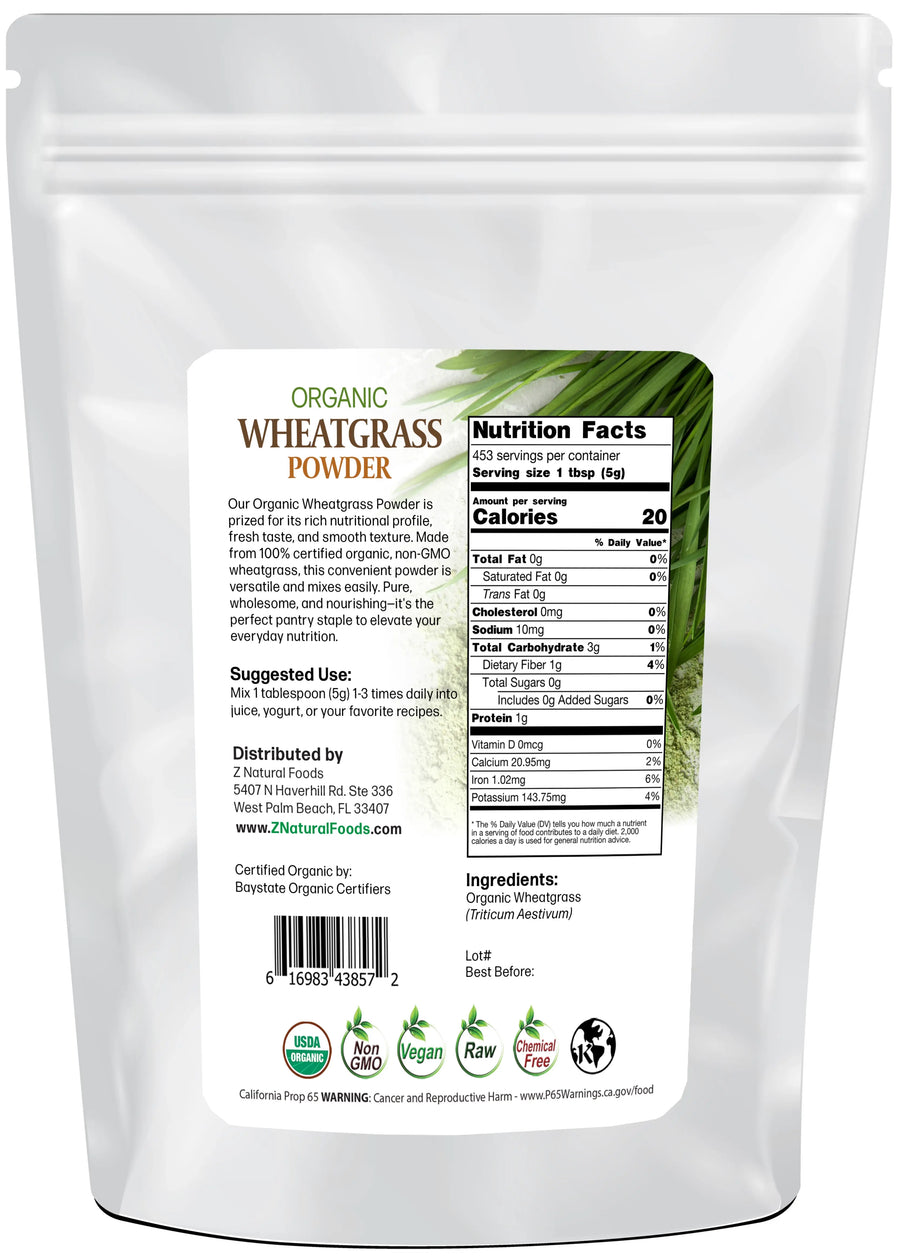 Wheatgrass Powder - Organic back of the bag image 5 lb