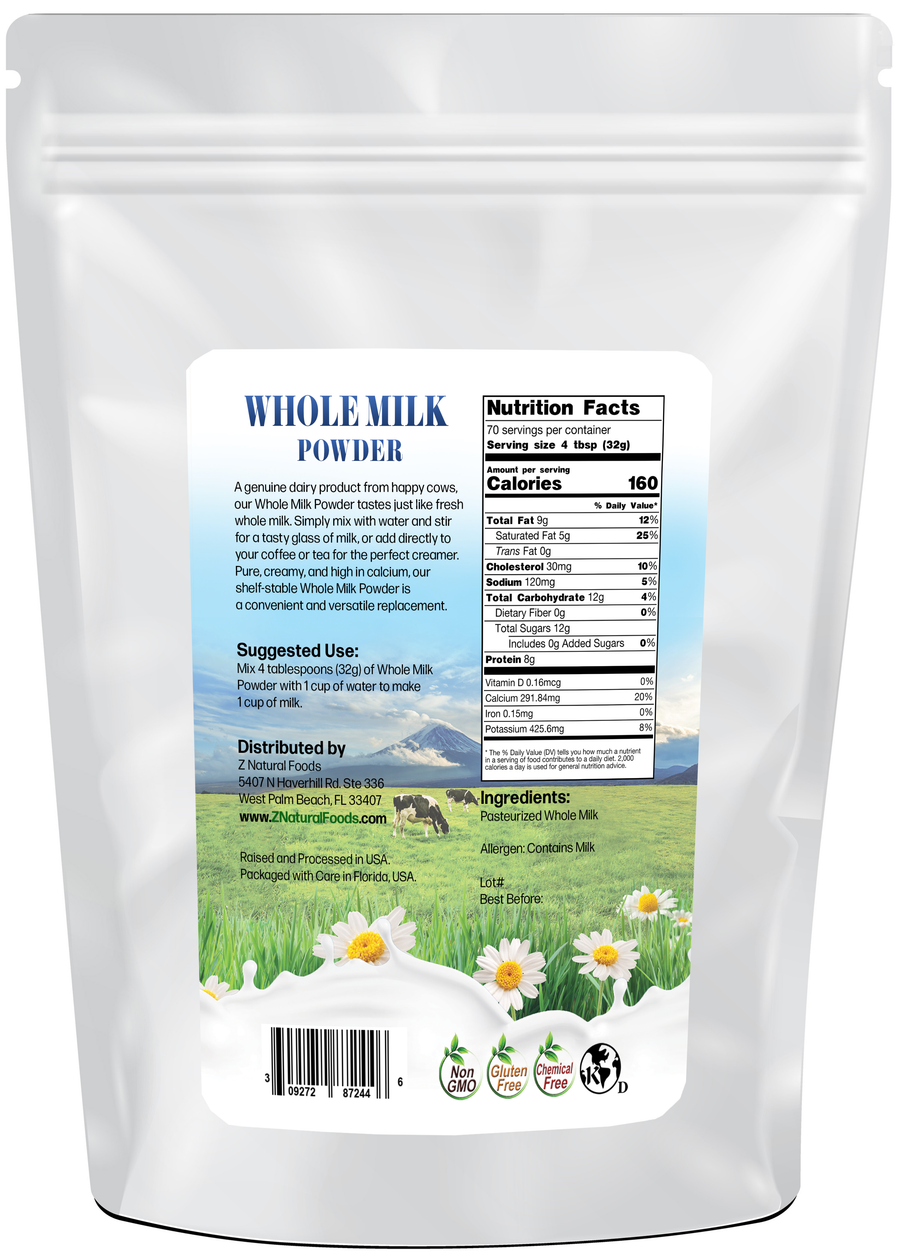 Photo of back of 5 lb bag of Whole Milk Powder