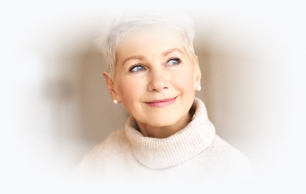 Image of older woman depicting good skin collagen in her face