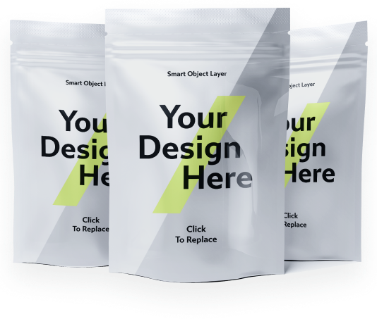 Photo of 3 white pouches that can be Custom designed your own labels and designs for your powders