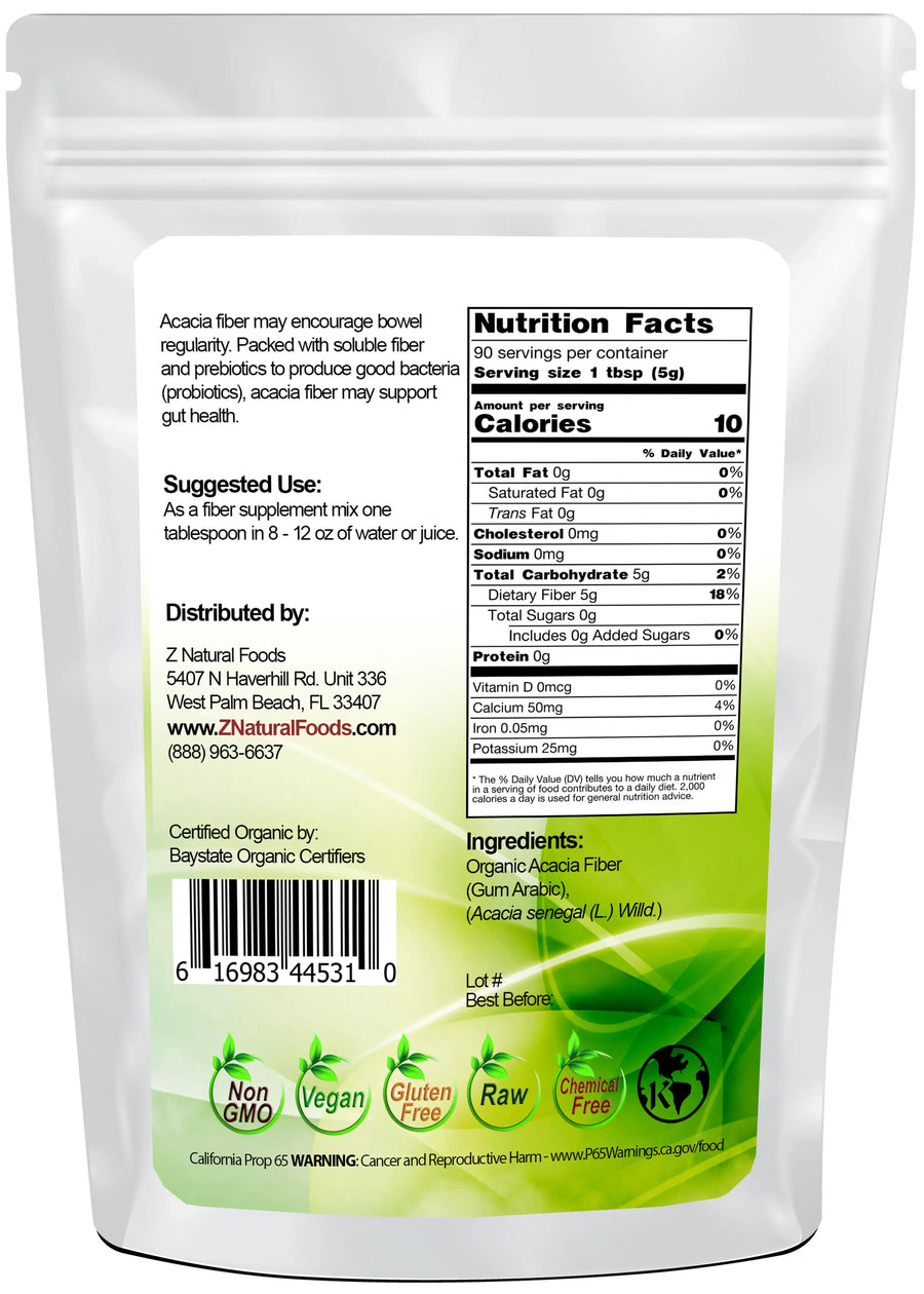 Acacia Fiber (Gum Arabic) Powder - Organic back of the bag image 1 lb