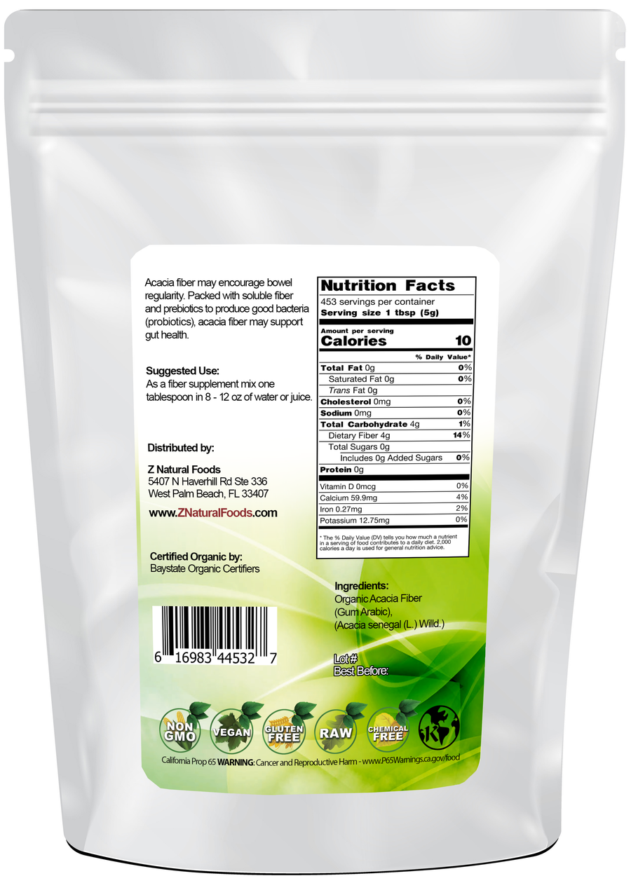 Acacia Fiber (Gum Arabic) Powder - Organic back of the bag image 5 lb