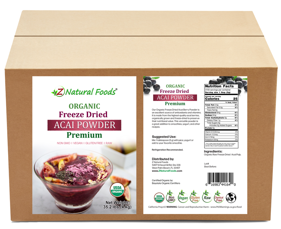 Front and back label image of Acai berry powder in bulk