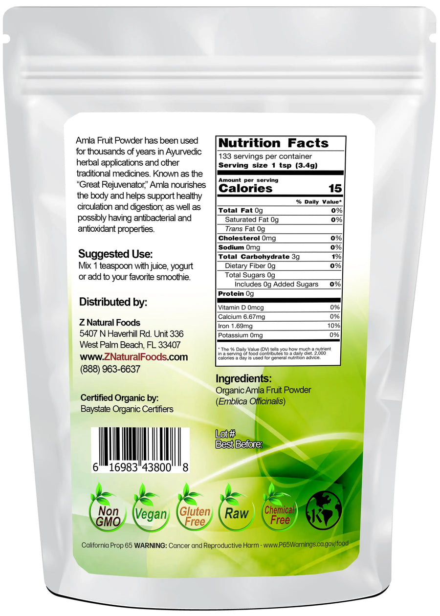 Amla (Amalaki) Fruit Powder - Organic back of the bag image 1 lb