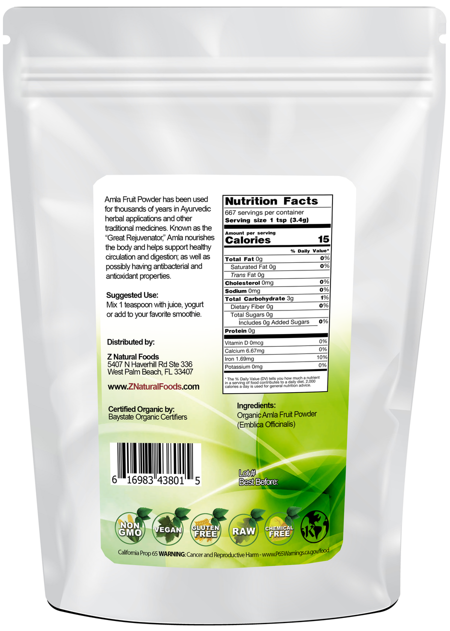 Amla (Amalaki) Fruit Powder - Organic back of the bag image 5 lb