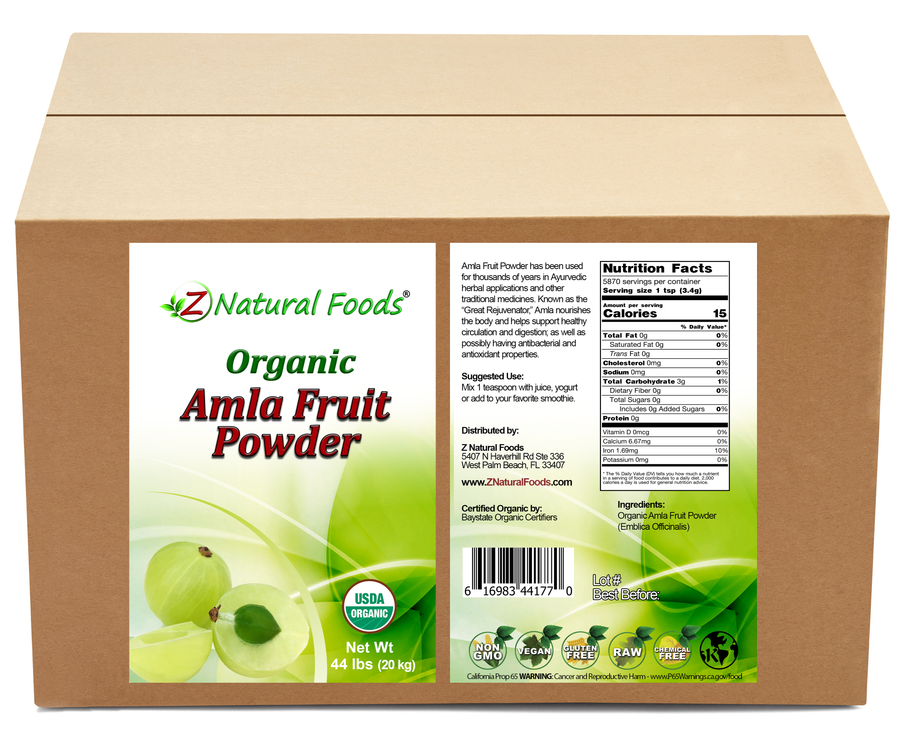 Amla (Amalaki) Fruit Powder - Organic front and back label image in bulk