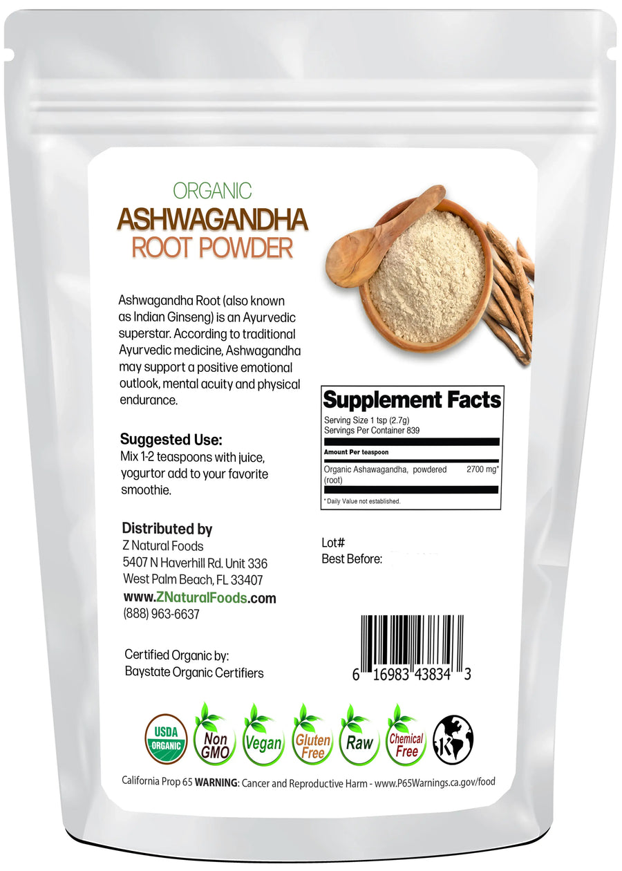 Ashwagandha Root Powder - Organic back of the bag image  5 lb