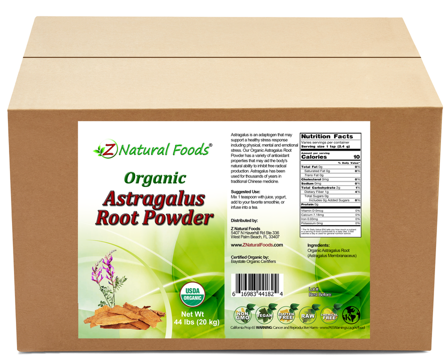 Astragalus Root Powder - Organic front and back label image in bulk