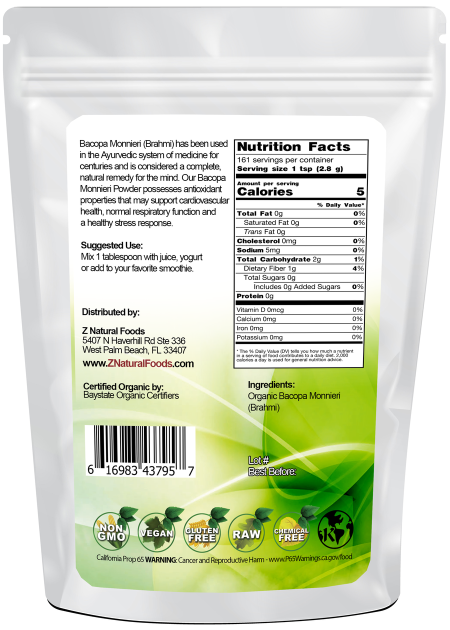 Organic Bacopa back of the bag image 1 lb