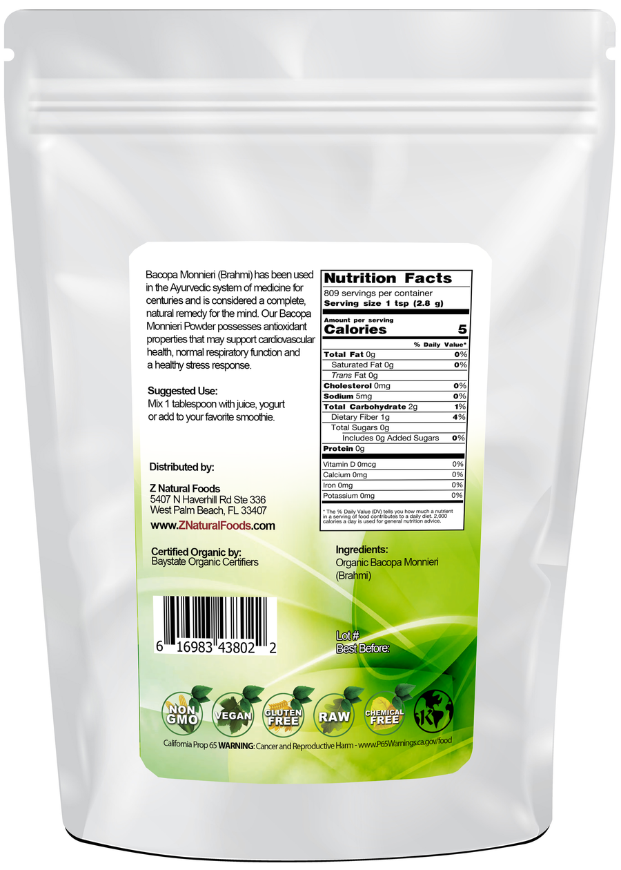 Organic Bacopa back of the bag image 5 lb