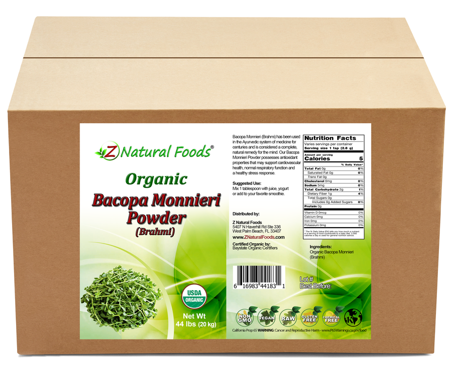 Organic Bacopa front and back label image for bulk