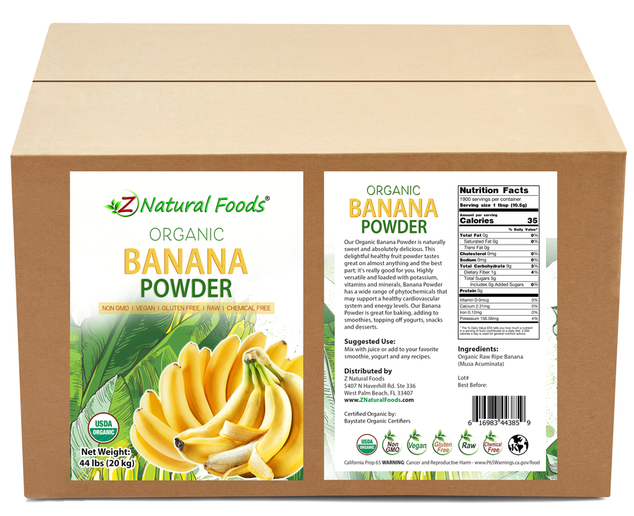 Banana powder organic front and back label image in bulk