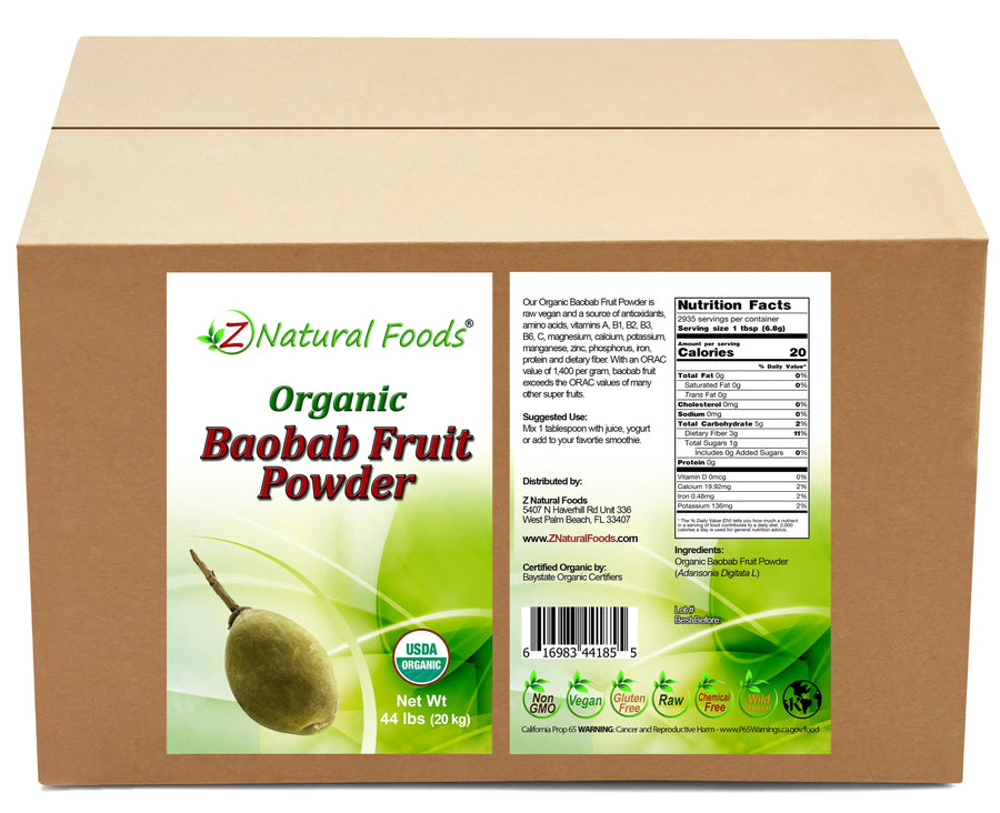 Photo of front and back label image of Baobab Fruit Powder - Organic in bulk