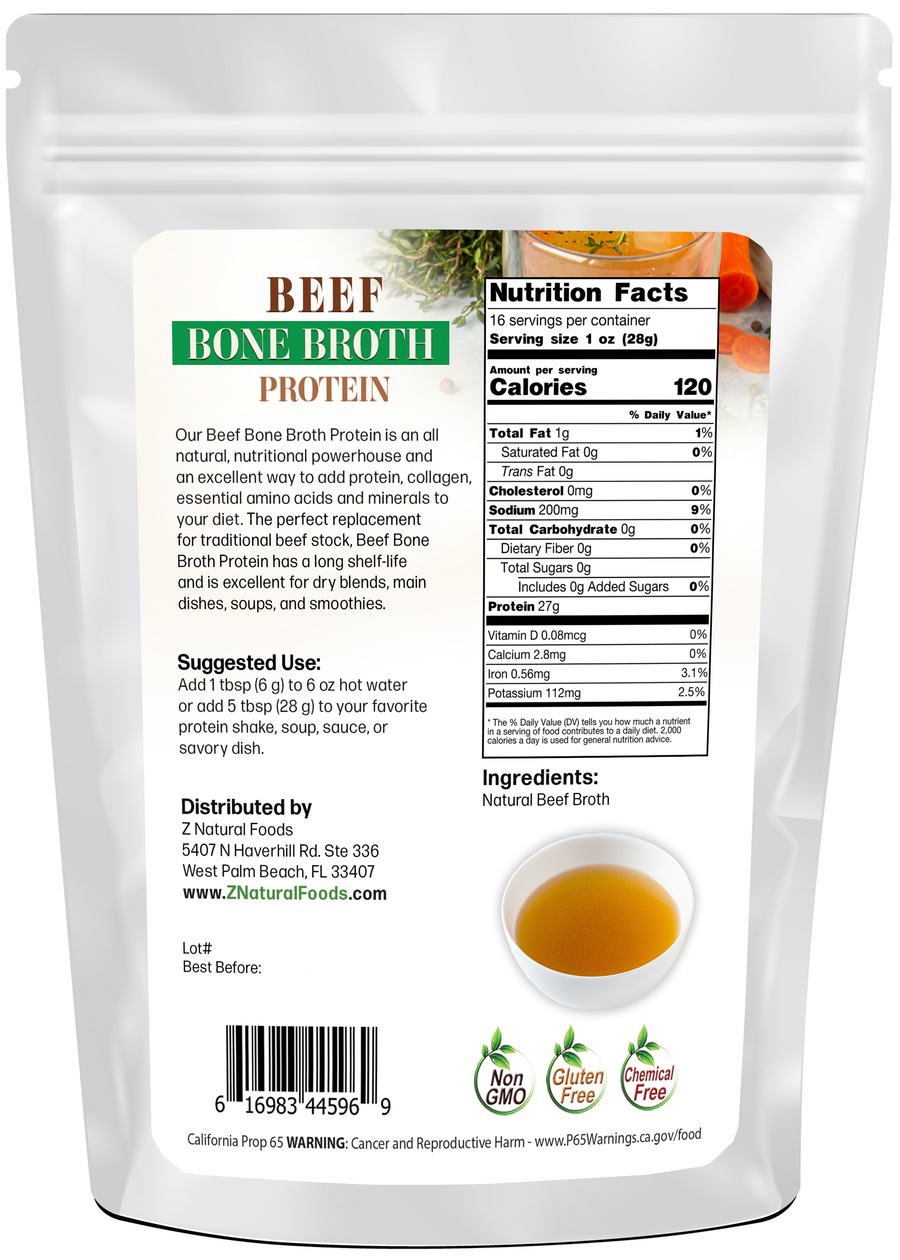 Beef Bone Broth Protein back of the bag image 1lb