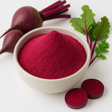 Image of Beet root juice powder in a white bowl surrounded by fresh beets