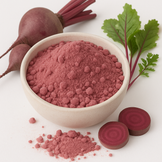 Image of Beet root powder in a white bowl surrounded by fresh beets