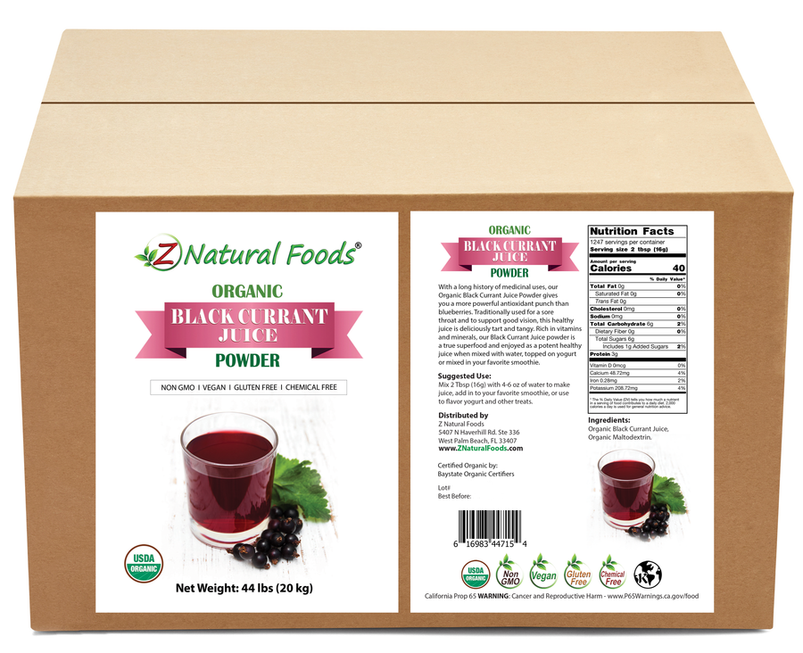 Photo of front and back label image of Black Currant Juice Powder - Organic in bulk