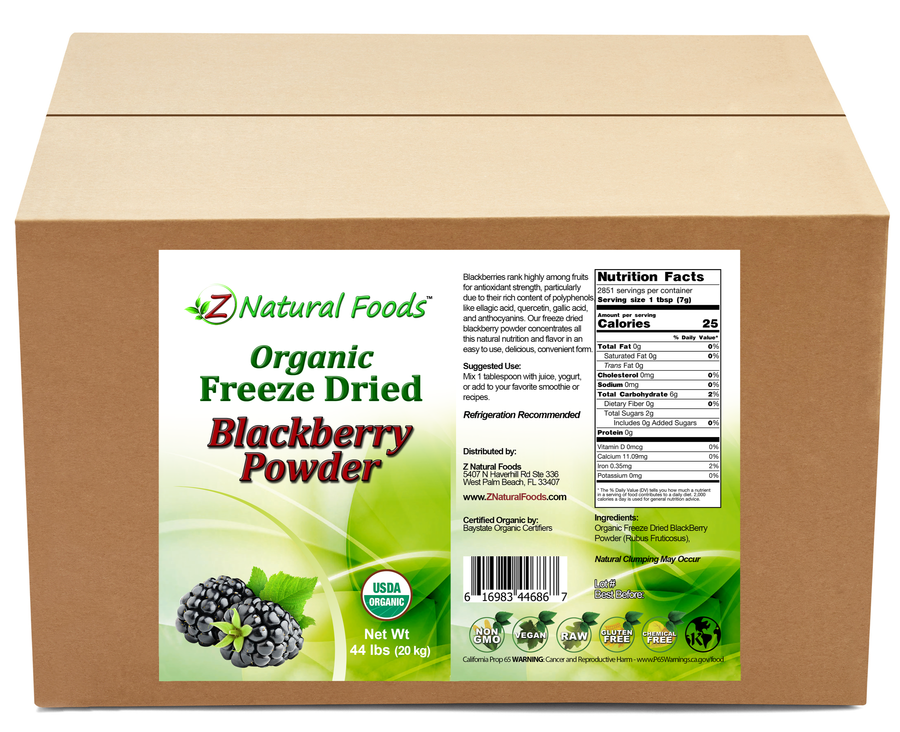 Blackberry Powder - Organic front and back label image for bulk