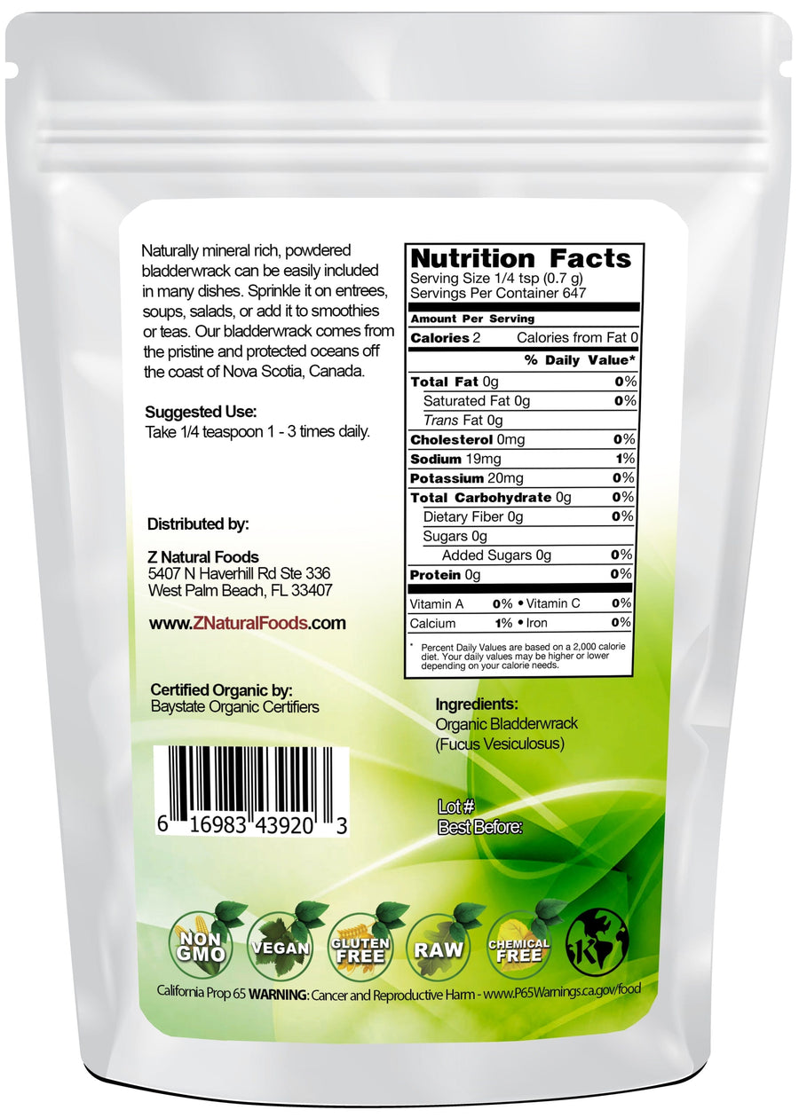 Bladderwrack Powder - Organic Algae & Seaweeds Z Natural Foods back of bag image