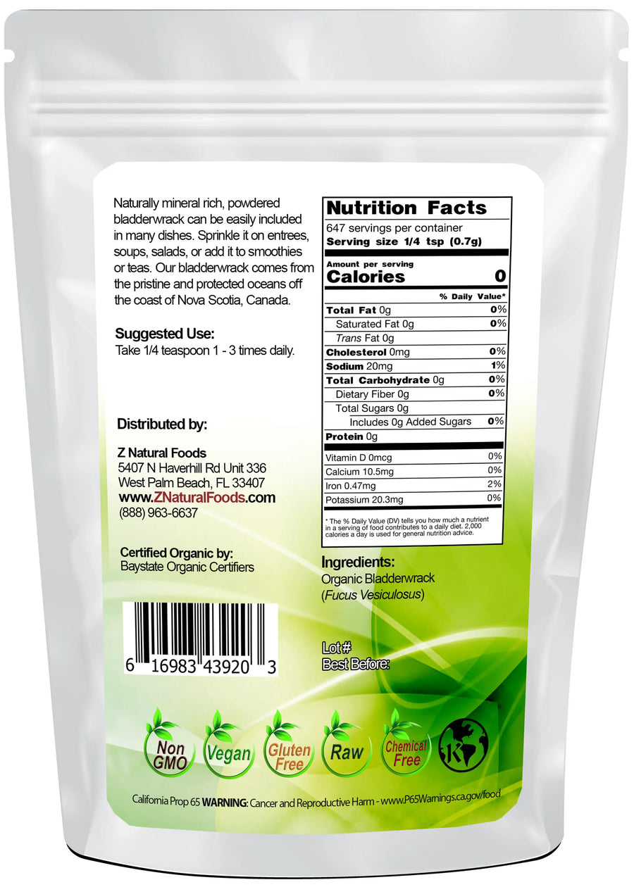 Bladderwrack Powder - Organic 1 lb back of the bag image