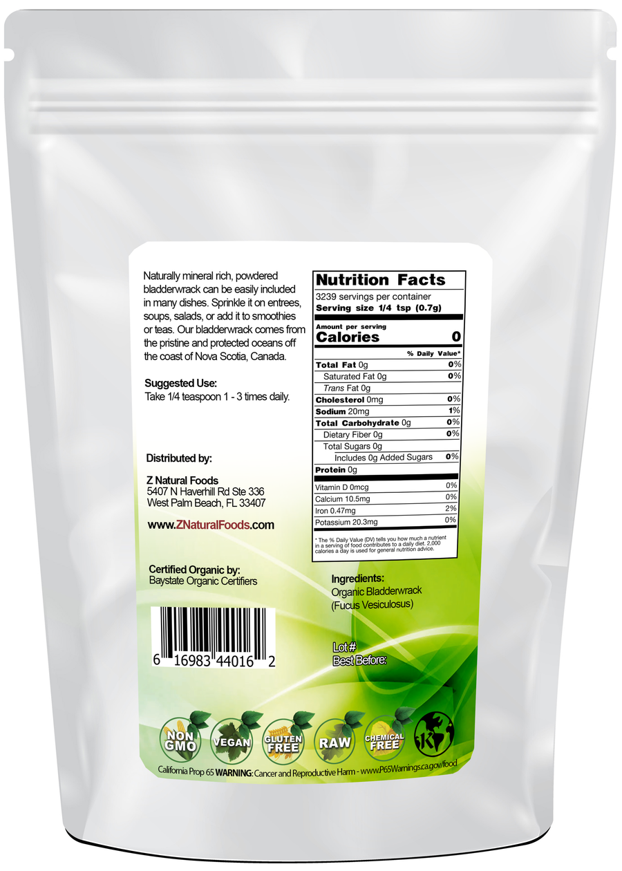 Bladderwrack Powder - Organic 5 lb back of bag image