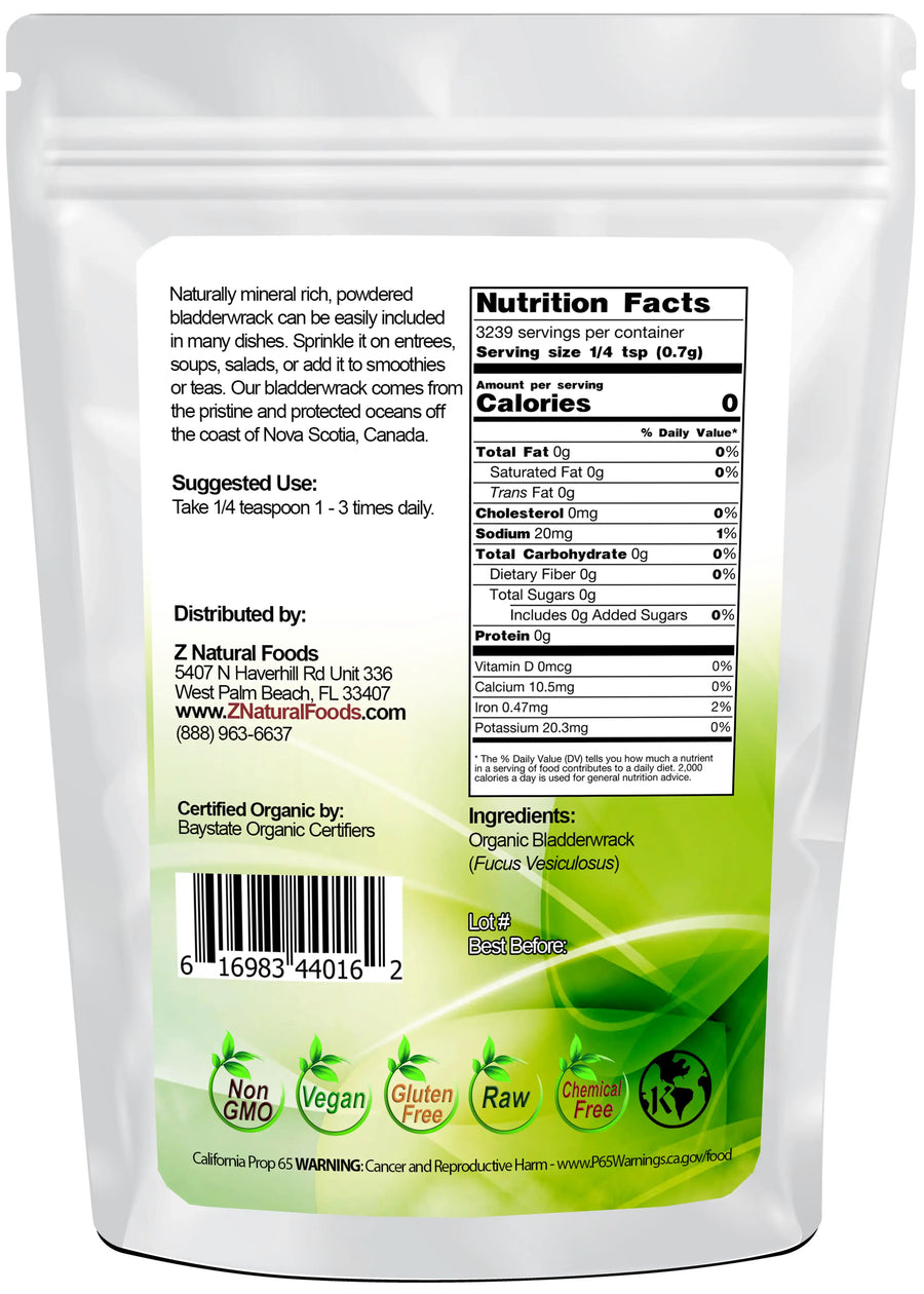 Bladderwrack Powder - Organic 5 lb back of the bag image