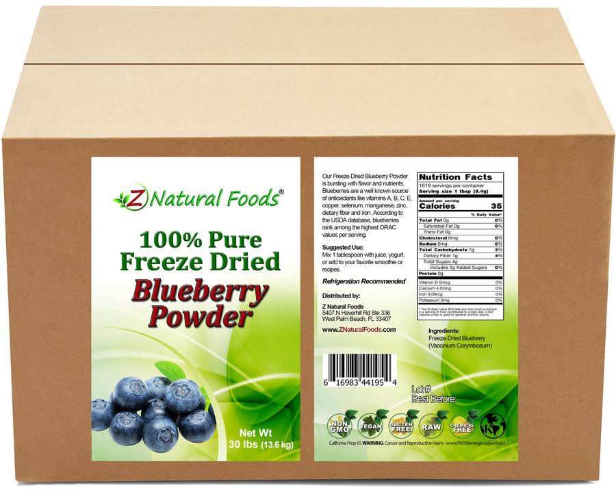 Front and back label image of Freeze Dried blueberry powder in bulk