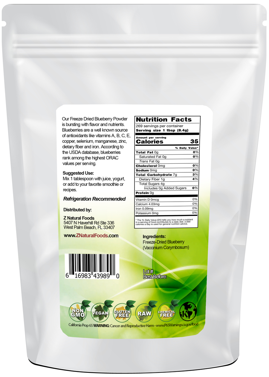 Back of the bag image of Blueberry Powder - Organic Freeze Dried - (Wild) 5 lb 