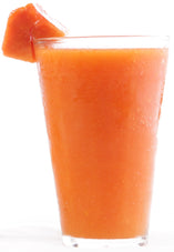 Image of Booster C Blended in a cup with an orange color and a piece of fruit on the border of the cup