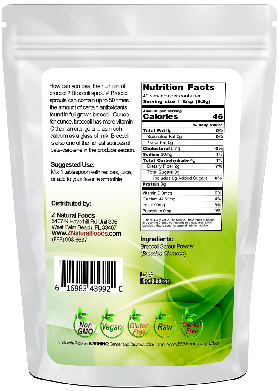 Broccoli Sprout Powder back of the bag image  1 lb