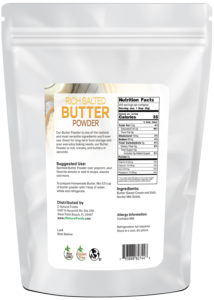 Photo of back of 5 lb bag of Butter Powder