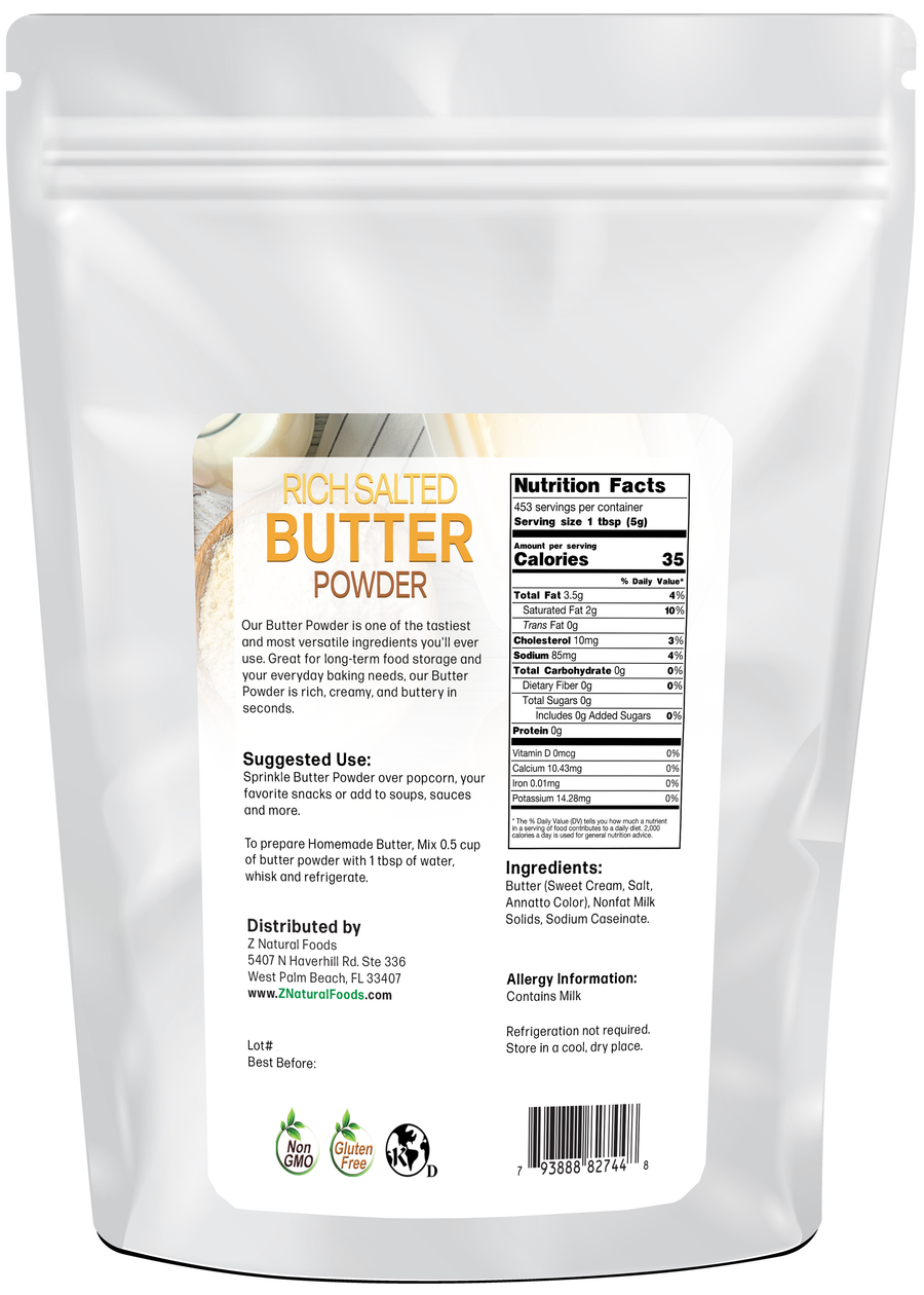 Photo of back of 5 lb bag of Butter Powder