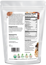 Back of the bag image for Cacao & Mushroom Wellness Blend - Lightly sweetened - Organic 1 lb